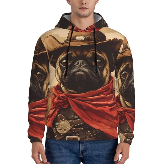 Salouo Western French Bulldog Cowboy Pattern Men's Fall Hoodie Sweatshirt,Sport Hoodie with Pockets for Men Pullover Casual Hooded Sweatshirt-Large