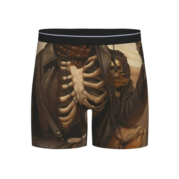 Salouo Western Skull Cowboy Pattern Men's Boxer Briefs, Soft & Breathable Underwear Elastic Waistband Briefs for Men,1-Pack
