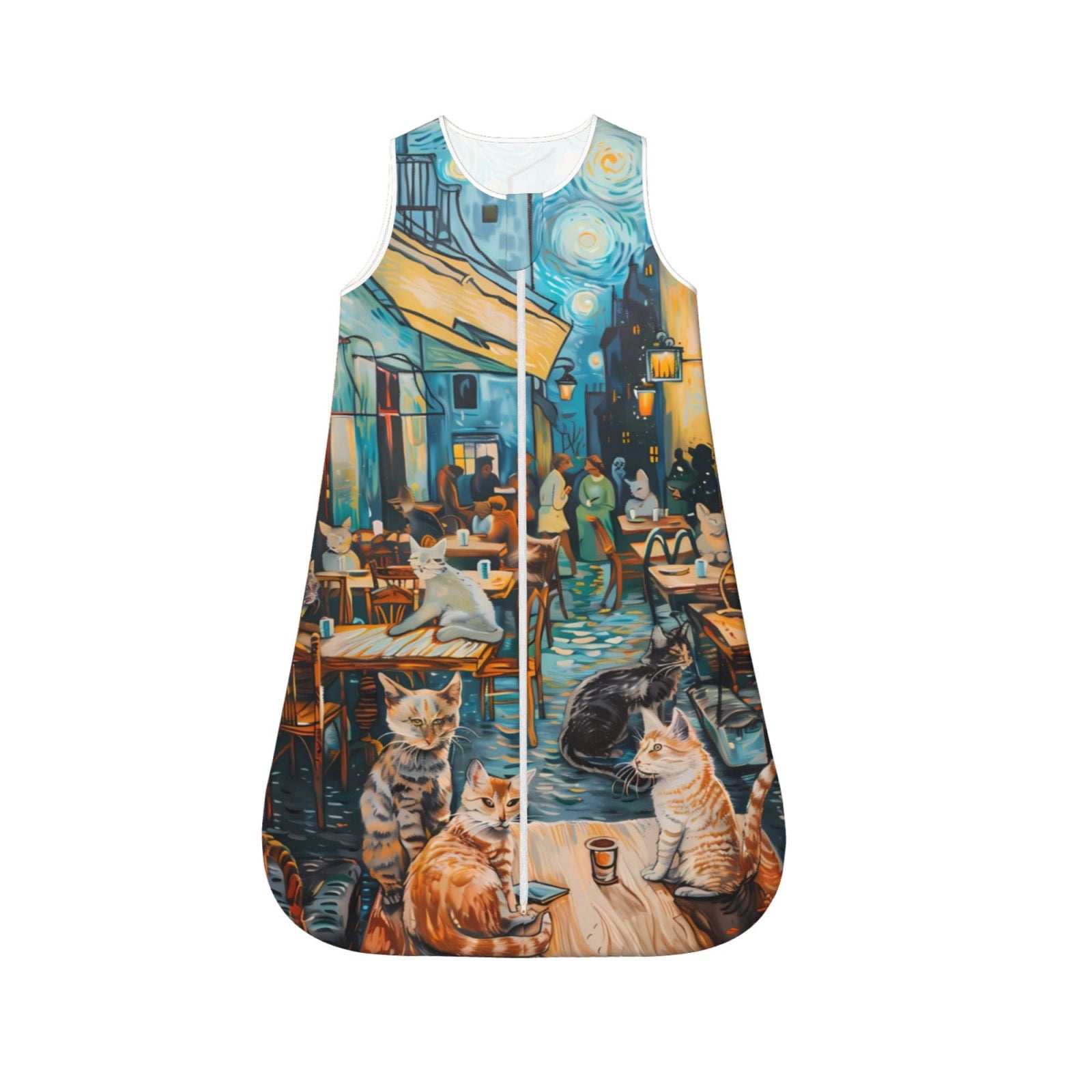 Salouo Whimsical Cats Night Cafe Print Baby Sleep Sack Wearable Blanket