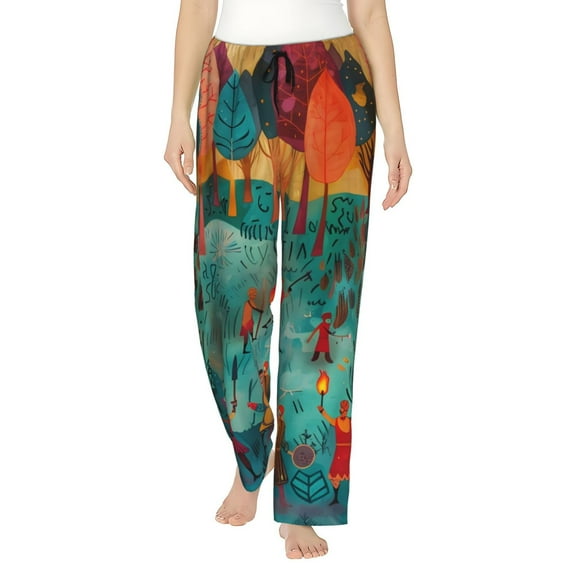 Salouo Whimsical Forest Scene Print Women's Pajama Pants Casual Loose Sweatpants PJs Flowy Pants Drawstring Palazzo for Women Wide Leg Pants Lounge Pajama -