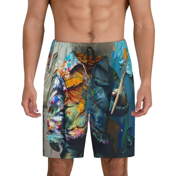 Salouo Whimsical Goat Artist Pattern Men's Sleep Pajama Shorts,Pajama Bottoms Elastic Waistband Sleep Pajama Short PJ Shorts for Men -3X-Large
