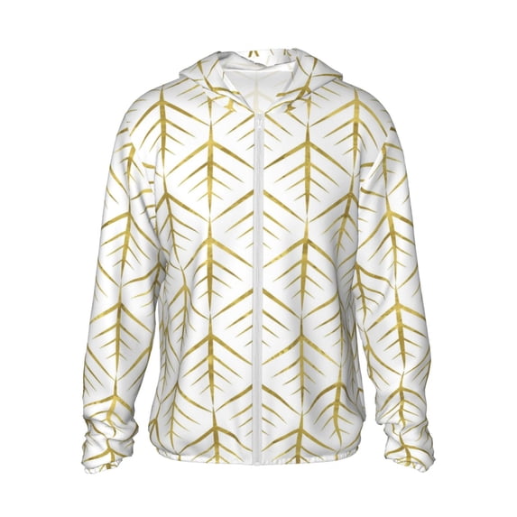Salouo White And Gold Geometry Print Adult Sun Protection Clothing,Long Sleeve Rash Guard Fishing Running UV Sun Hoodie for Men & Women-Large