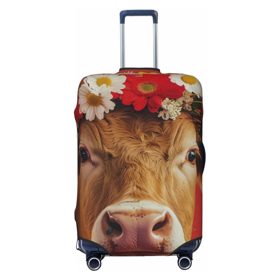 Salouo White And Red Daisy Cow Pattern Travel Dust-proof Suitcase Cover, Softside Suitcase Protector Luggage Cover Protector for 18-32inch ,Not Included Suitcase