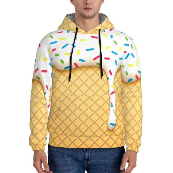 Salouo White Ice Cream Pattern Men's Fall Hoodie Sweatshirt,Sport Hoodie with Pockets for Men Pullover Casual Hooded Sweatshirt-Small