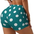 thumbnail image 1 of Salouo White Polka Dots With Teal Background Print Women's Athletic Shorts,Booty Shorts Biker Shorts High Waisted Elastic Workout Shorts for Yoga Gym Running Sports-Small, 1 of 8