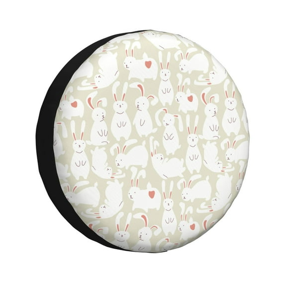 Salouo White Rabbit Print Spare Tire Cover 14-17 inch Spare Tire Protector Universal Tough Tire Wheel Cover for Trailer SUV and Truck-15 inch