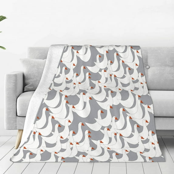 Salouo White goose Print Bed Blankets, Flannel Blanket Comfortable Air Conditioning Blanket Lightweight Blanket for Sofa Bed Travel & Couch-50"x40"