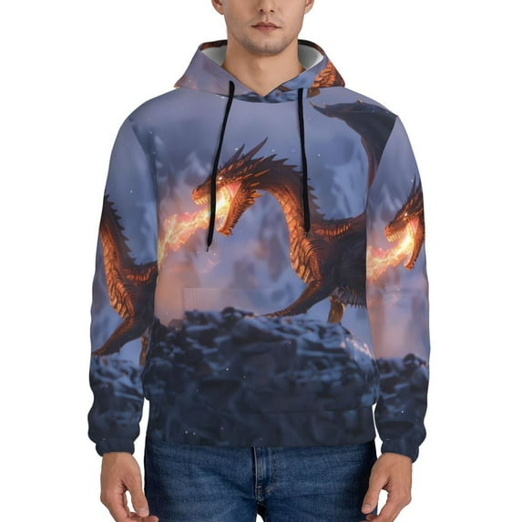 Salouo Winter Fire Dragon Pattern Men's Fall Hoodie Sweatshirt,Sport Hoodie with Pockets for Men Pullover Casual Hooded Sweatshirt-X-Large