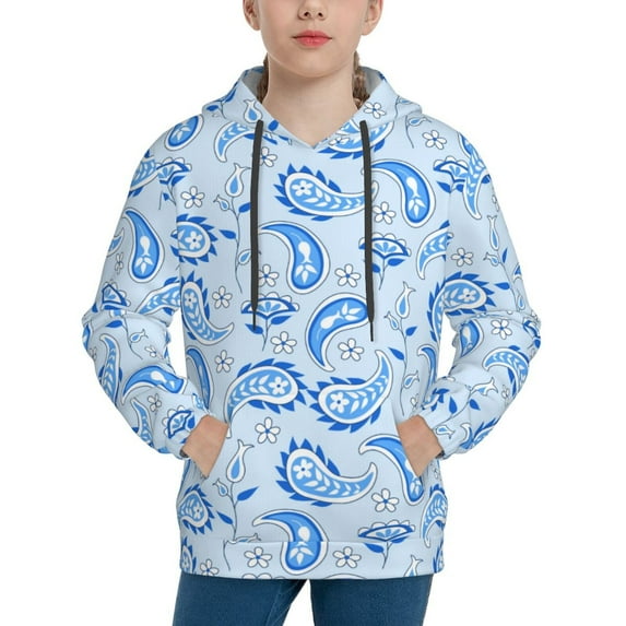 Salouo Winter Paisley Pattern Pattern Hoodie Sweatshirt for Youth, Fall Pullover Hoodie Sweatshirt Long-Sleeve Pullover Hooded Sweatshirt-Large