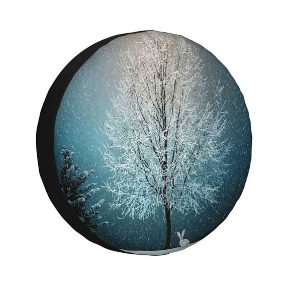 Salouo Winter Rabbit Print Spare Tire Cover 14-17 inch Spare Tire Protector Universal Tough Tire Wheel Cover for Trailer SUV and Truck-16 inch