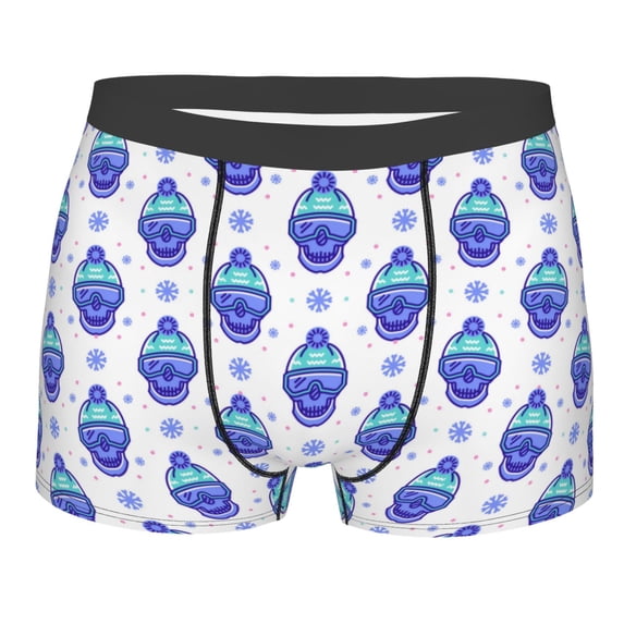 Salouo Winter Snowflake Skiing Skull Print Men's Boxer Briefs,Breathable Underwear Elastic Waistband Briefs for Men -X-Large