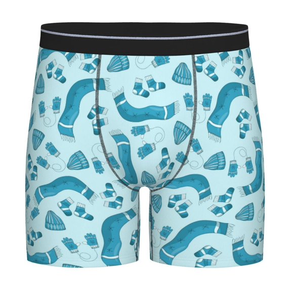 Salouo Winter Warmth Blue Knitted Pattern Men's Boxer Briefs, Soft & Breathable Underwear Elastic Waistband Briefs for Men,1-Pack