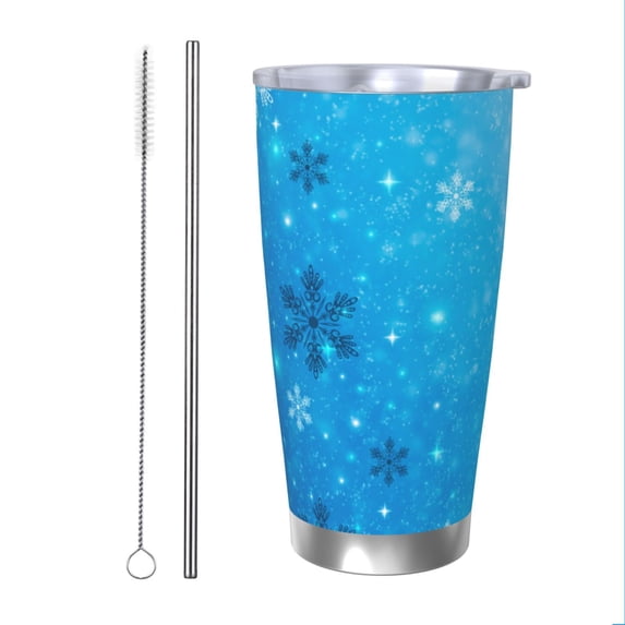 Salouo Winter With Snowflakes Print 20oz Tumbler with Lid,Stainless Steel Vacuum Insulated Tumbler Durable Insulated Coffee Mug Thermal Cup with Splash Proof Sliding Lid-Straw Two-piece Set