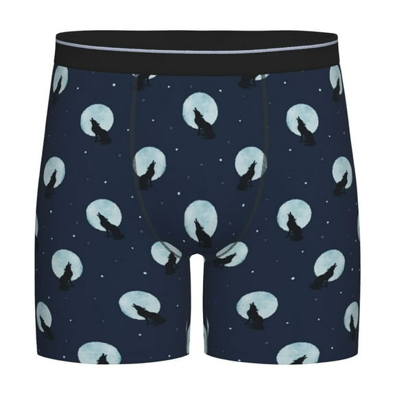 Salouo Wolf And Moon Pattern Men's Boxer Briefs, Soft & Breathable Underwear Elastic Waistband Briefs for Men,1-Pack