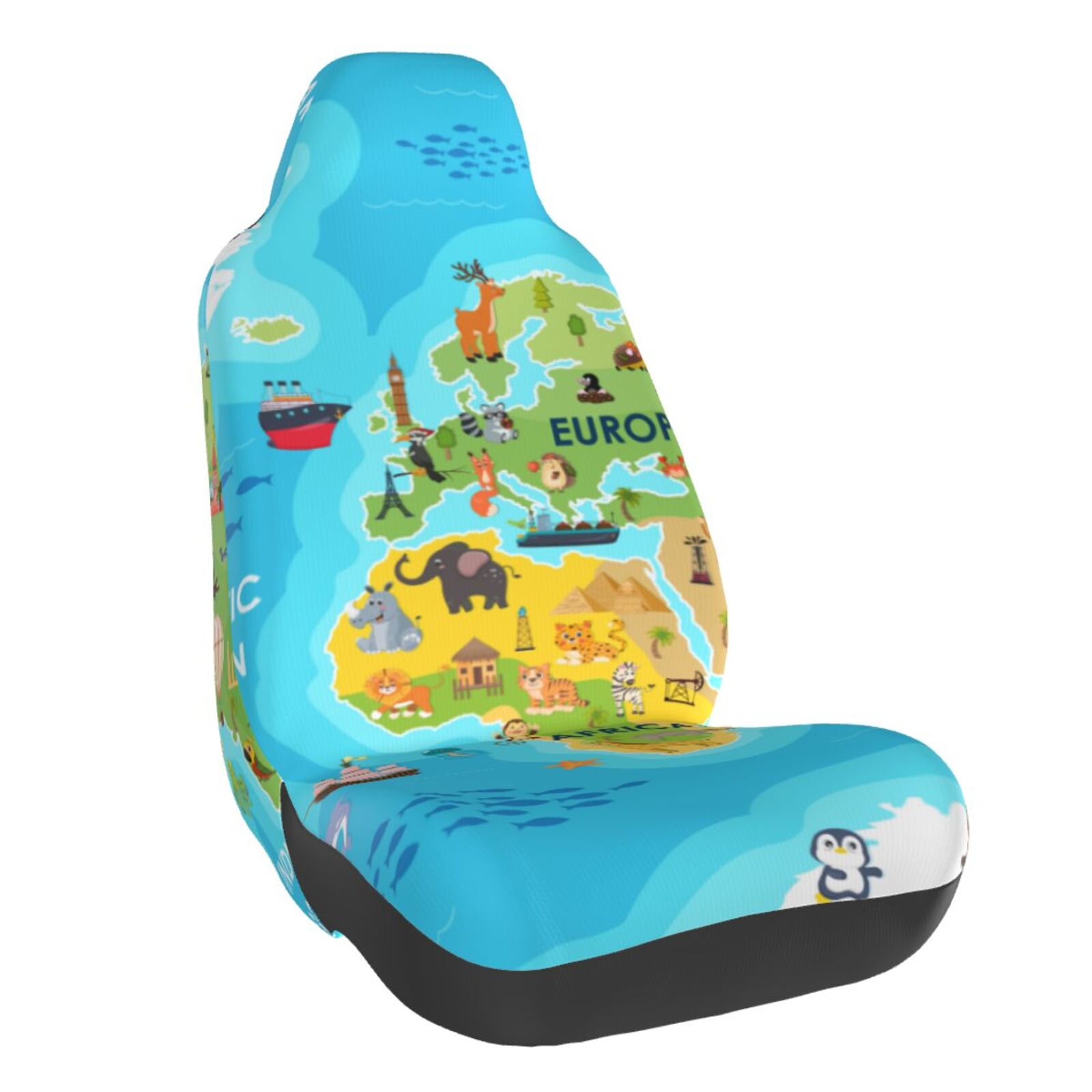World Map Print Pattern Universal Fit Car Seat Covers