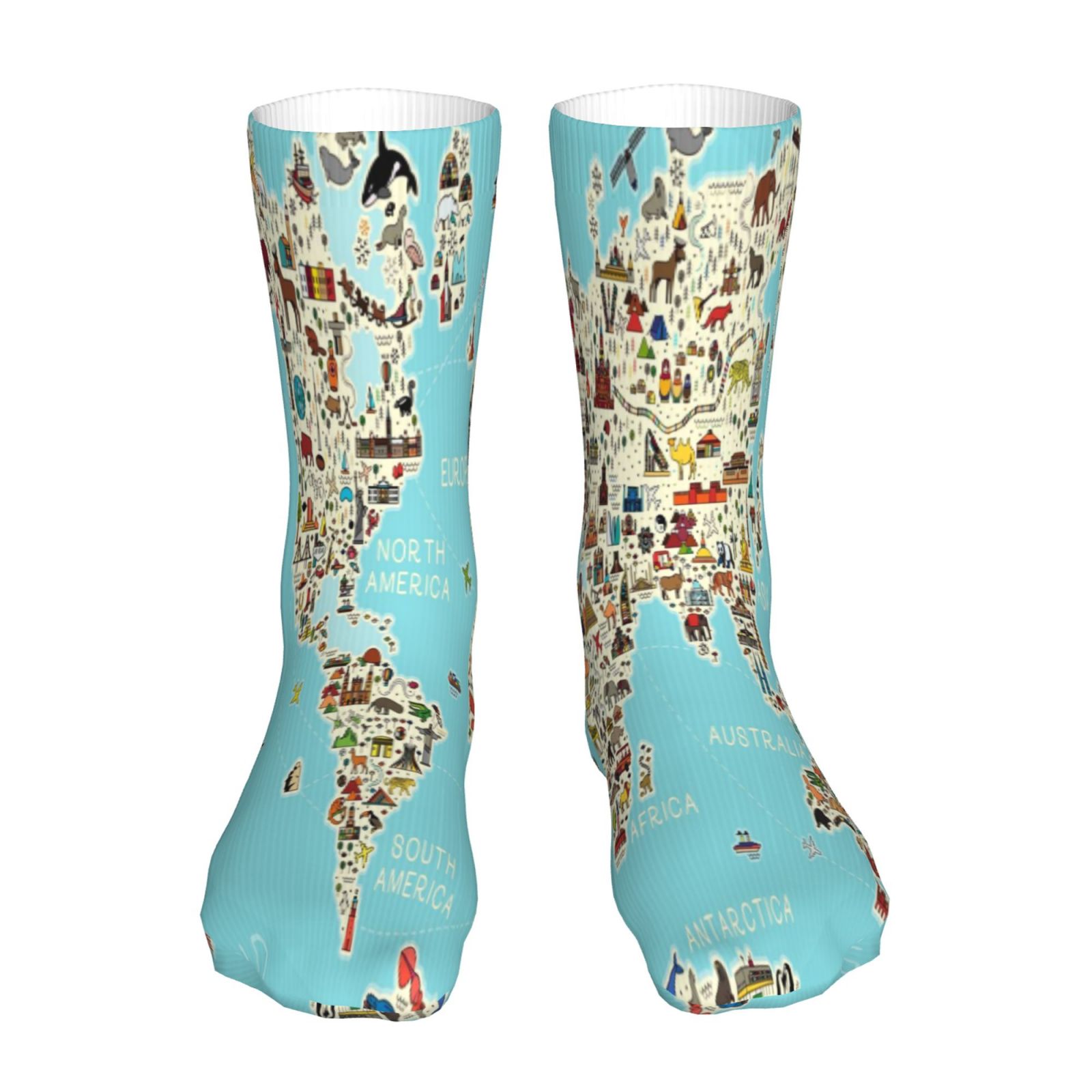 Salouo World Travel Line Icons Map Pattern Fun Novelty Crew Socks ...