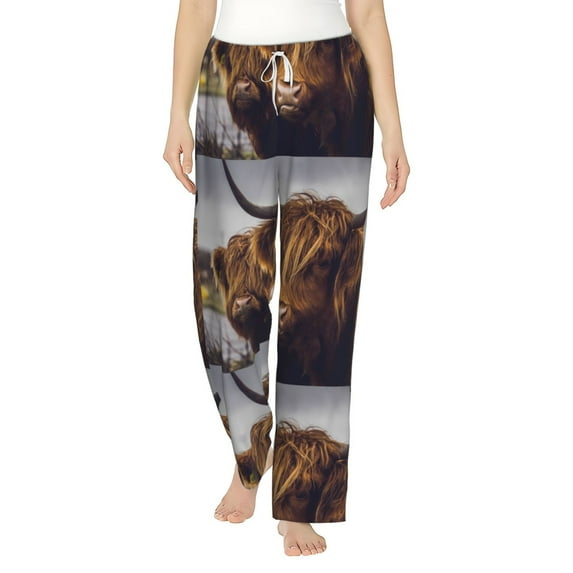 Salouo Yak Print Women's Pajama Pants Casual Loose Sweatpants PJs Flowy Pants Drawstring Palazzo for Women Wide Leg Pants Lounge Pajama -Large