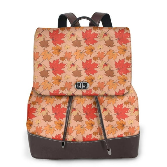 Salouo Yellow And Red Maple Leaves Pattern PU Leather Backpack,Purse for Women Fashion Multipurpose Design Handbag Ladies Shoulder Bags Travel Backpack