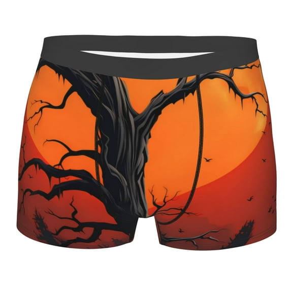 Salouo Yellow Castle Sunset Tree Print Men's Boxer Briefs,Breathable Underwear Elastic Waistband Briefs for Men -X-Large