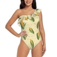 thumbnail image 1 of Salouo Yellow Corn Pattern One Shoulder Ruffled One Piece Swimsuit for Women V Neck Swimwear Tummy Control Bathing Suit-X-Large, 1 of 6