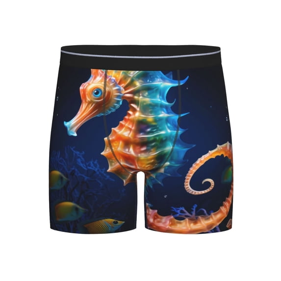 Salouo Yellow Fish Seahorse Pattern Men's Boxer Briefs, Soft & Breathable Underwear Elastic Waistband Briefs for Men,1-Pack