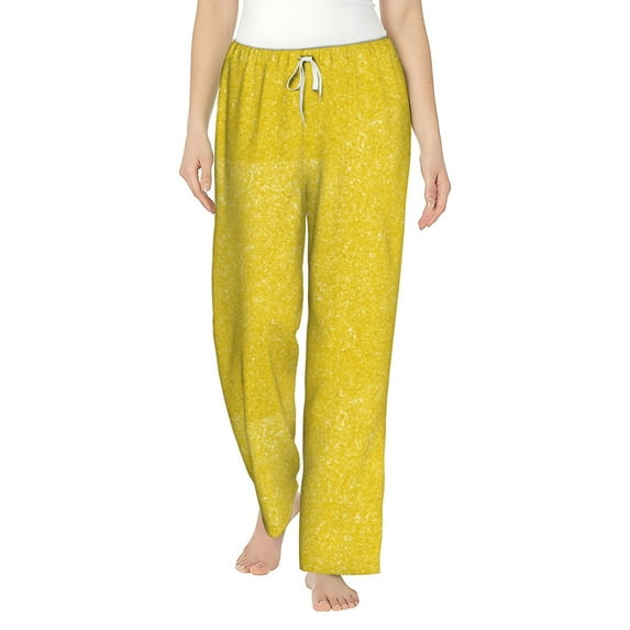 Salouo Yellow Glitter Print Women's Pajama Pants Casual Loose Sweatpants PJs Flowy Pants Drawstring Palazzo for Women Wide Leg Pants Lounge Pajama -Small