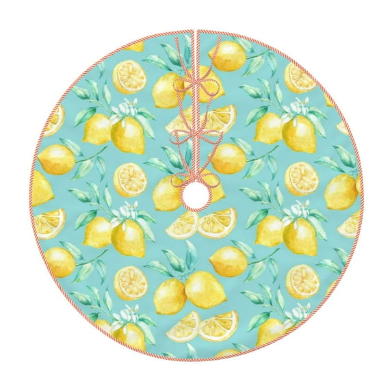 Salouo Yellow Lemon Christmas Tree Skirt 30" Farmhouse Christmas Decorations Snowman Xmas Tree Skirt Tree Mat for Holiday Party Decor