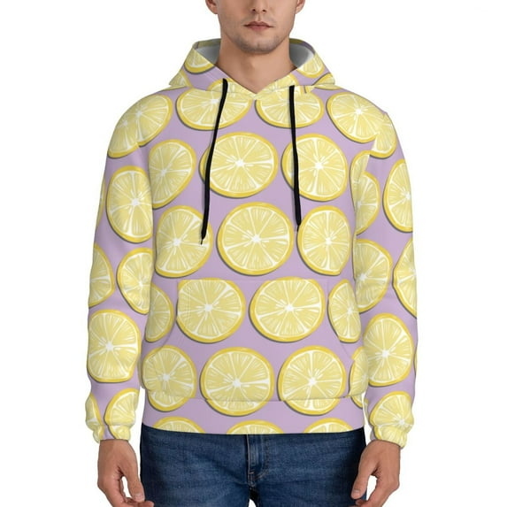 Salouo Yellow Lemon Slices Pattern Men's Fall Hoodie Sweatshirt,Sport Hoodie with Pockets for Men Pullover Casual Hooded Sweatshirt-Small