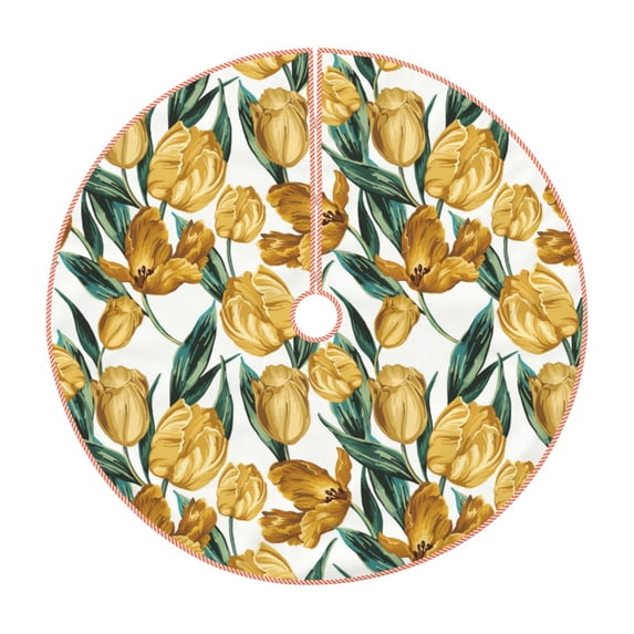 Salouo Yellow Tulips Christmas Tree Skirt 30" Farmhouse Christmas Decorations Snowman Xmas Tree Skirt Tree Mat for Holiday Party Decor