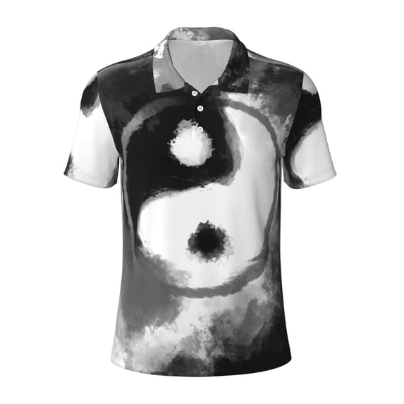 Salouo Yin And Yang for Men's Short Sleeve Polo Shirts,Polo Shirts for Men Performance Short Sleeve Golf Shirt Athletic Casual Collared T-Shirt-4X-Large