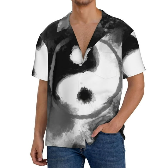 Salouo Yin And Yang Pattern Cuban Collar Shirts for Men Button-Down Shirt Men's Short Sleeve Shirts Hawaiian Shirts Casual Shirts -4X-Large