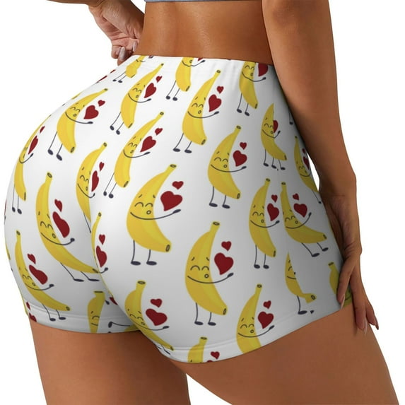 Salouo a banana blowing air kisses Print Women's Athletic Shorts,Booty Shorts Biker Shorts High Waisted Elastic Workout Shorts for Yoga Gym Running Sports-X-Large