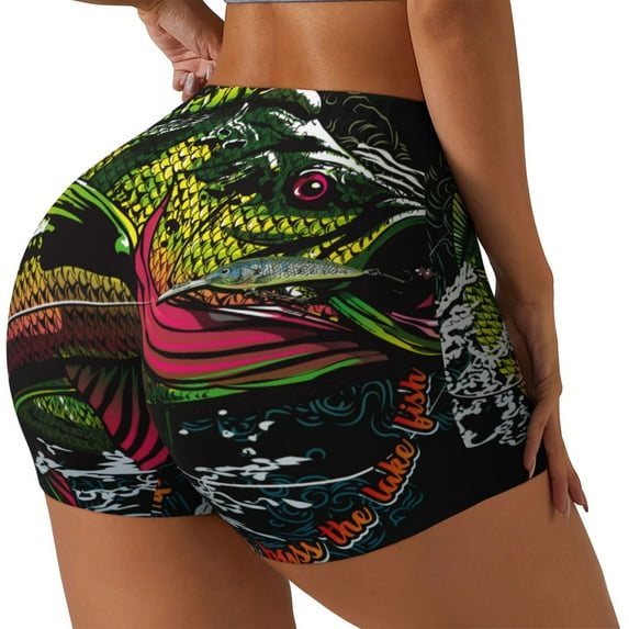 Salouo bass Print Women's Athletic Shorts,Booty Shorts Biker Shorts High Waisted Elastic Workout Shorts for Yoga Gym Running Sports-Medium