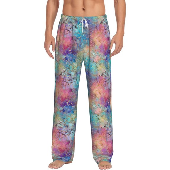 Salouo blue pink colorful cracked texture Print Pajama Pants for Men, Lounge Pants Elastic Waistband Casual Men's sleepwear Loungewear Sleep Pajama Pant -Medium
