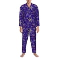 thumbnail image 1 of Salouo blue purple Snowflake Print Button-Front Long Sleeve Pajama Set for Men, Soft 2Pjs Men's Long Sleeve Sleepwear -X-Large, 1 of 7