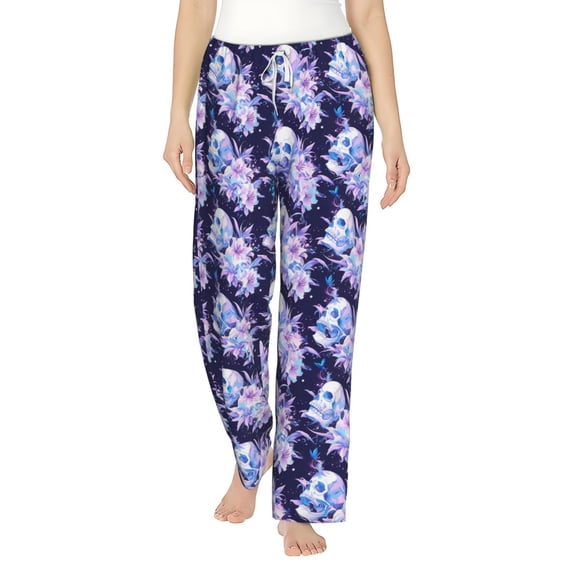 Salouo blue starry sky Skull flower Print Women's Pajama Pants Casual Loose Sweatpants PJs Flowy Pants Drawstring Palazzo for Women Wide Leg Pants Lounge Pajama -XX-Large