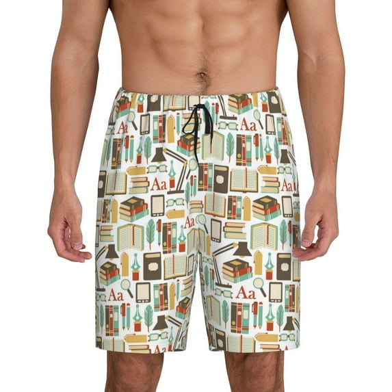 Salouo books Pattern Men's Sleep Pajama Shorts,Pajama Bottoms Elastic Waistband Sleep Pajama Short PJ Shorts for Men-Large