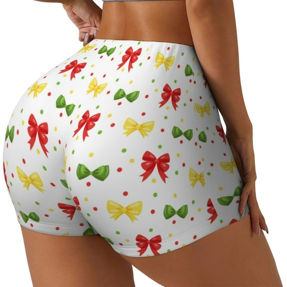 Salouo cartoon colorful Bow tie Print Women's Athletic Shorts,Booty Shorts Biker Shorts High Waisted Elastic Workout Shorts for Yoga Gym Running Sports-Medium