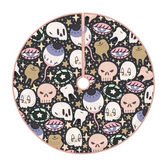 Salouo cartoon cute Skull star Christmas Tree Skirt 36" Farmhouse Christmas Decorations Snowman Xmas Tree Skirt Tree Mat for Holiday Party Decor