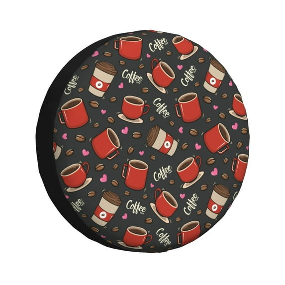 Salouo coffee mug cup Print Spare Tire Cover 14-17 inch Spare Tire Protector Universal Tough Tire Wheel Cover for Trailer SUV and Truck-16 inch