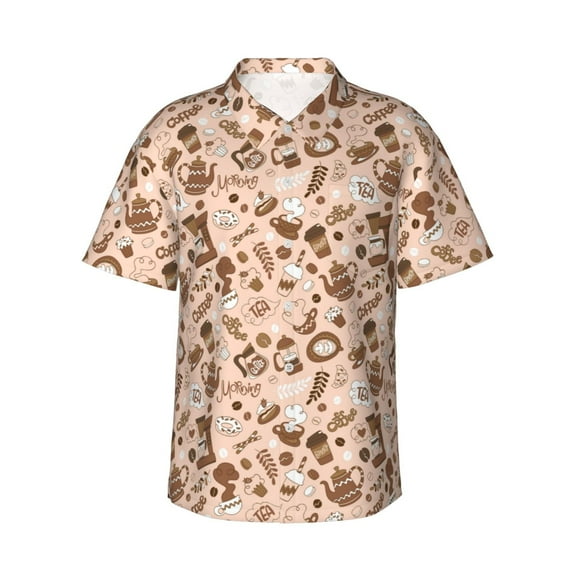 Salouo coffee tea pots for Hawaiian Shirt for Men,Summer Beach Casual Short Sleeve Button Down Shirts Men's Regular-Fit Short-Sleeve Print Shirt -3X-Large