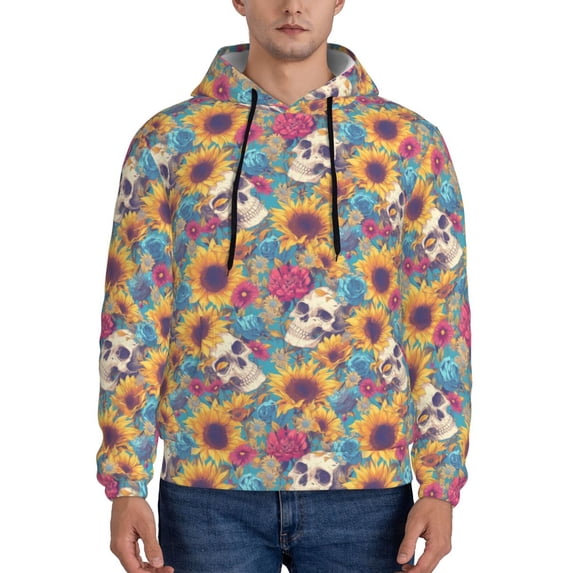 Salouo colorful Skull sunflower Pattern Men's Fall Hoodie Sweatshirt,Sport Hoodie with Pockets for Men Pullover Casual Hooded Sweatshirt-Small