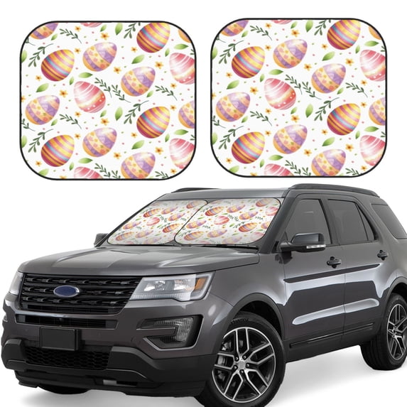 Salouo colorful easter eggs Pattern Car Windshield Sun Shade Foldable | Front Windshield Shade for Sun, Heat and UV Rays | Interior Sun Protection-Large