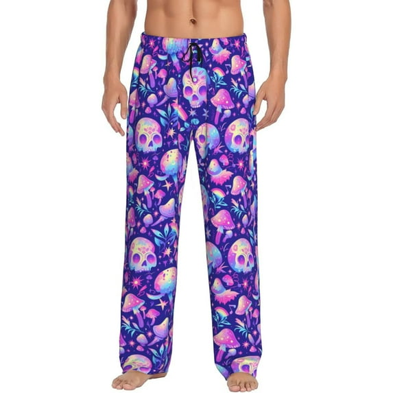 Salouo colorful mushroom Skull rainbow Print Pajama Pants for Men, Lounge Pants Elastic Waistband Casual Men's sleepwear Loungewear Sleep Pajama Pant -Large