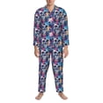 thumbnail image 1 of Salouo cool Skull colorful Print Button-Front Long Sleeve Pajama Set for Men, Soft 2Pjs Men's Long Sleeve Sleepwear -Medium, 1 of 7