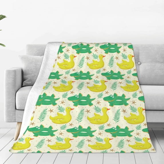 Salouo crocodile and duck Print Bed Blankets, Flannel Blanket Comfortable Air Conditioning Blanket Lightweight Blanket for Sofa Bed Travel & Couch-80"x60"
