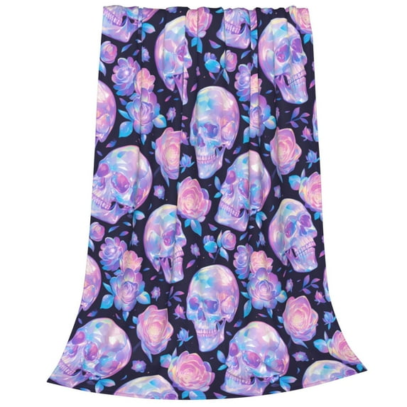 Salouo crystal Skull flower Print Bed Blankets,Flannel Blanket Comfortable Air Conditioning Blanket Lightweight Blanket for Sofa Bed Travel & Couch -40"x30"