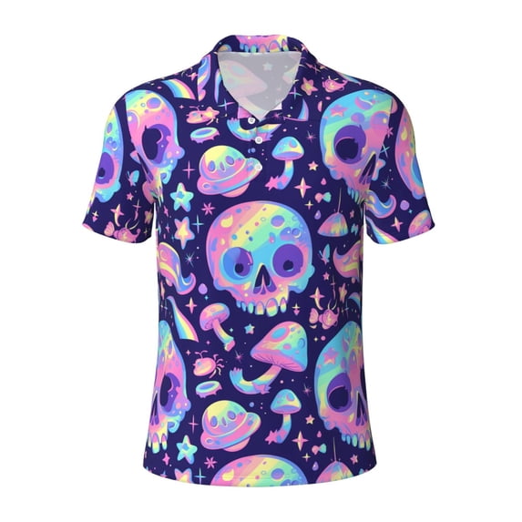 Salouo crystal Skull mushroom for Men's Short Sleeve Polo Shirts,Polo Shirts for Men Performance Short Sleeve Golf Shirt Athletic Casual Collared T-Shirt-Medium