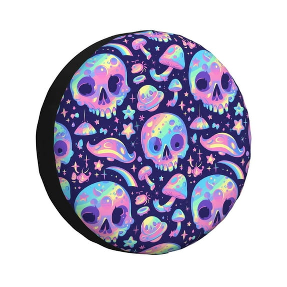 Salouo crystal Skull mushroom Print Spare Tire Cover 14-17 inch Spare Tire Protector Universal Tough Tire Wheel Cover for Trailer SUV and Truck-17 inch