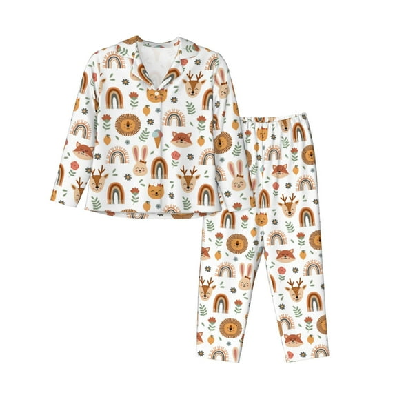 Salouo cute Rainbow Animal Pattern Women's Pajamas Set Long Sleeve Button Down Sleepwear Soft Pj Lounge Sets for women 2 Piece Pjs Set with Long Pants-X-Large